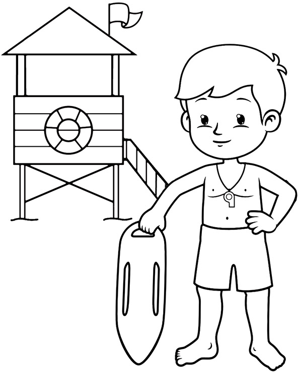 Beach lifeguard coloring page