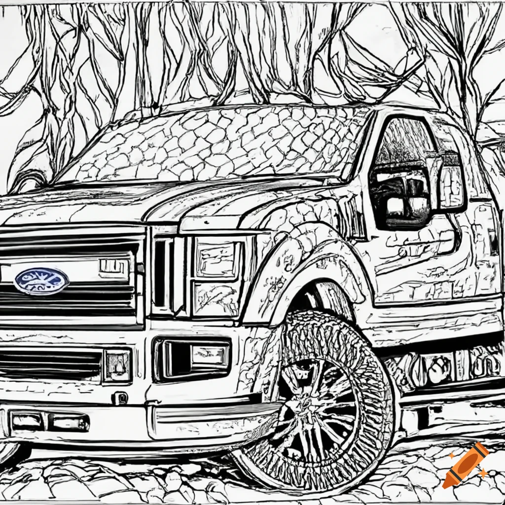 Black and white outline adult coloring book ford f