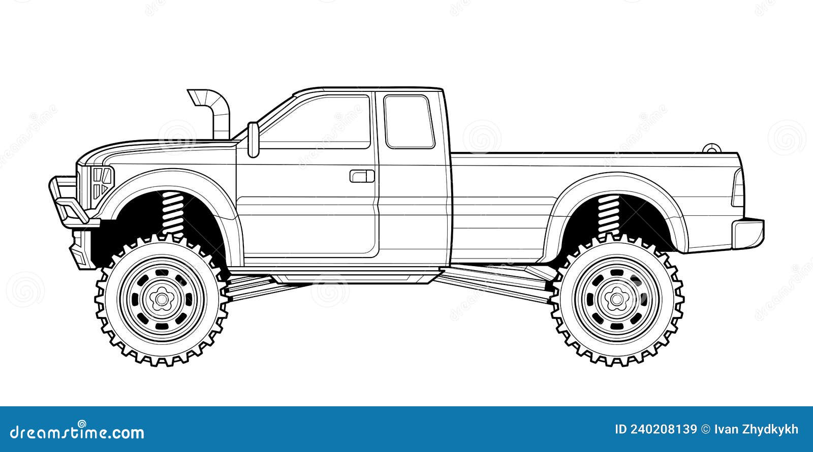 Coloring page for book and drawing offroad drive vehicle black contour sketch illustrate isolated on white background stock vector