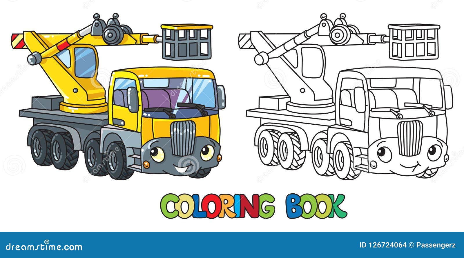 Funny telescopic boom lift car coloring book stock vector