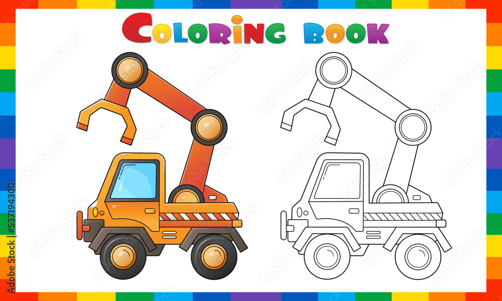 Coloring page outline of cartoon loader or lift truck construction vehicles coloring book for kids vector