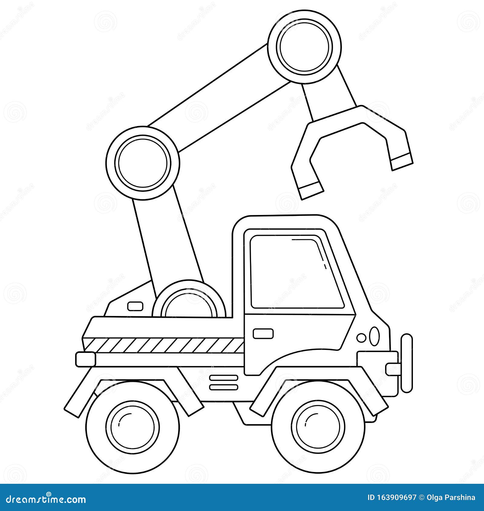 Coloring page outline of cartoon loader or lift truck construction vehicles stock vector