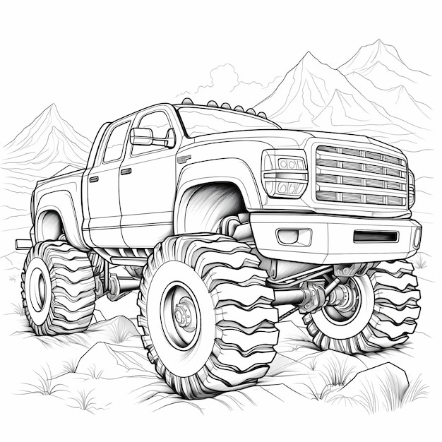 Premium ai image coloring pages for child monster truck low details thick lines