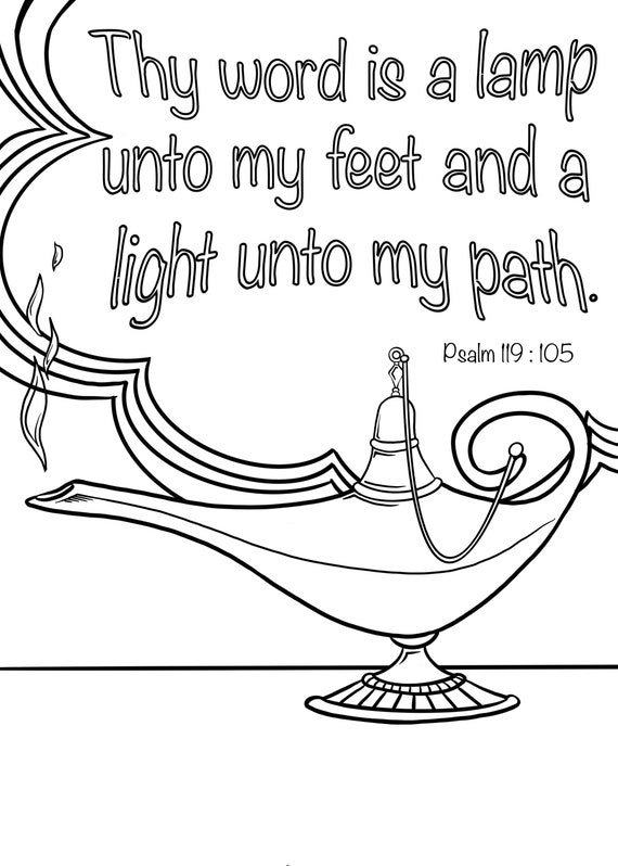 Oil lamp coloring page instant download bible verse christian coloring pages sunday school coloring pages for kids thy word is a lamp instant download