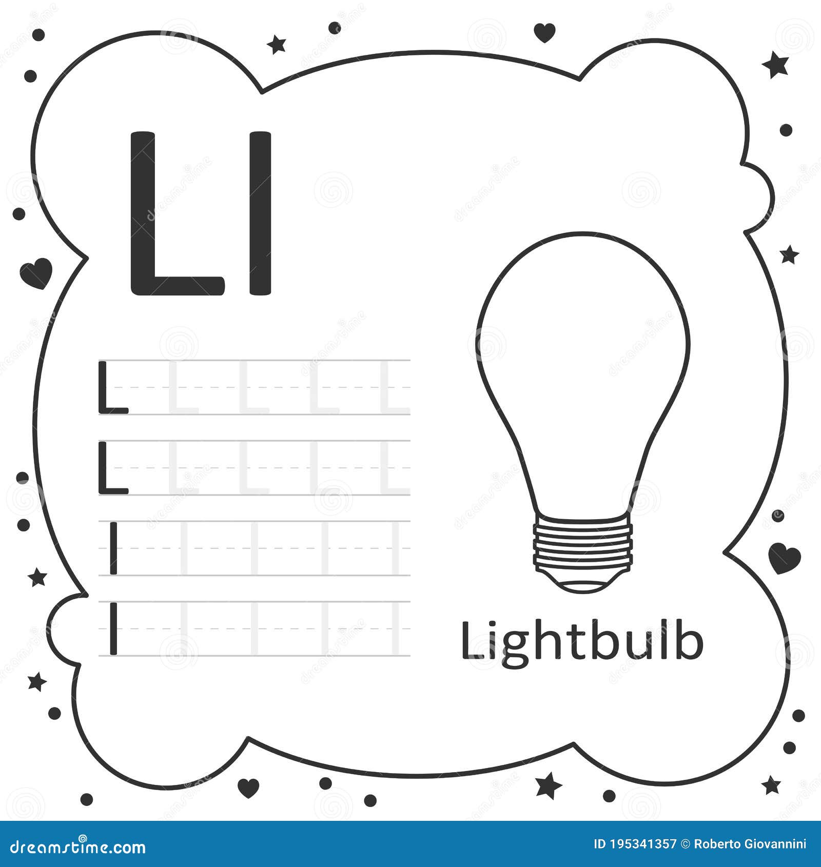 Coloring alphabet letters light bulb stock vector