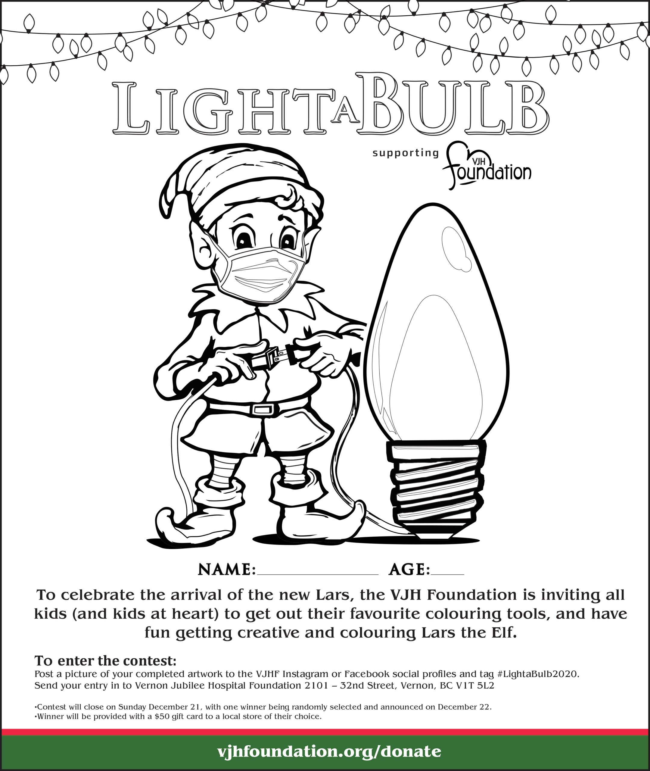 Vjh foundation introduces new light a bulb elf with a colouring contest vernon jubilee hospital foundation