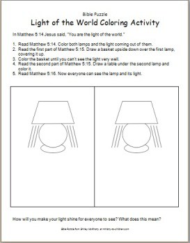 Bible puzzle light of the world coloring activity