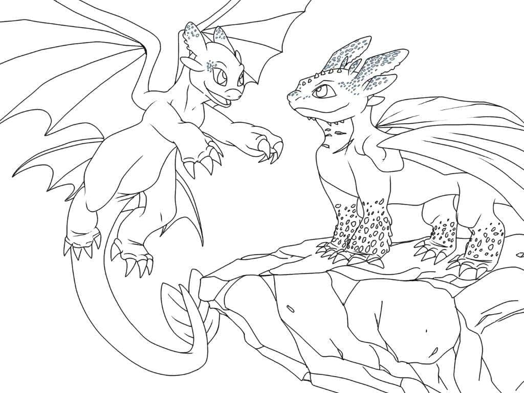 Toothless and light fury coloring page