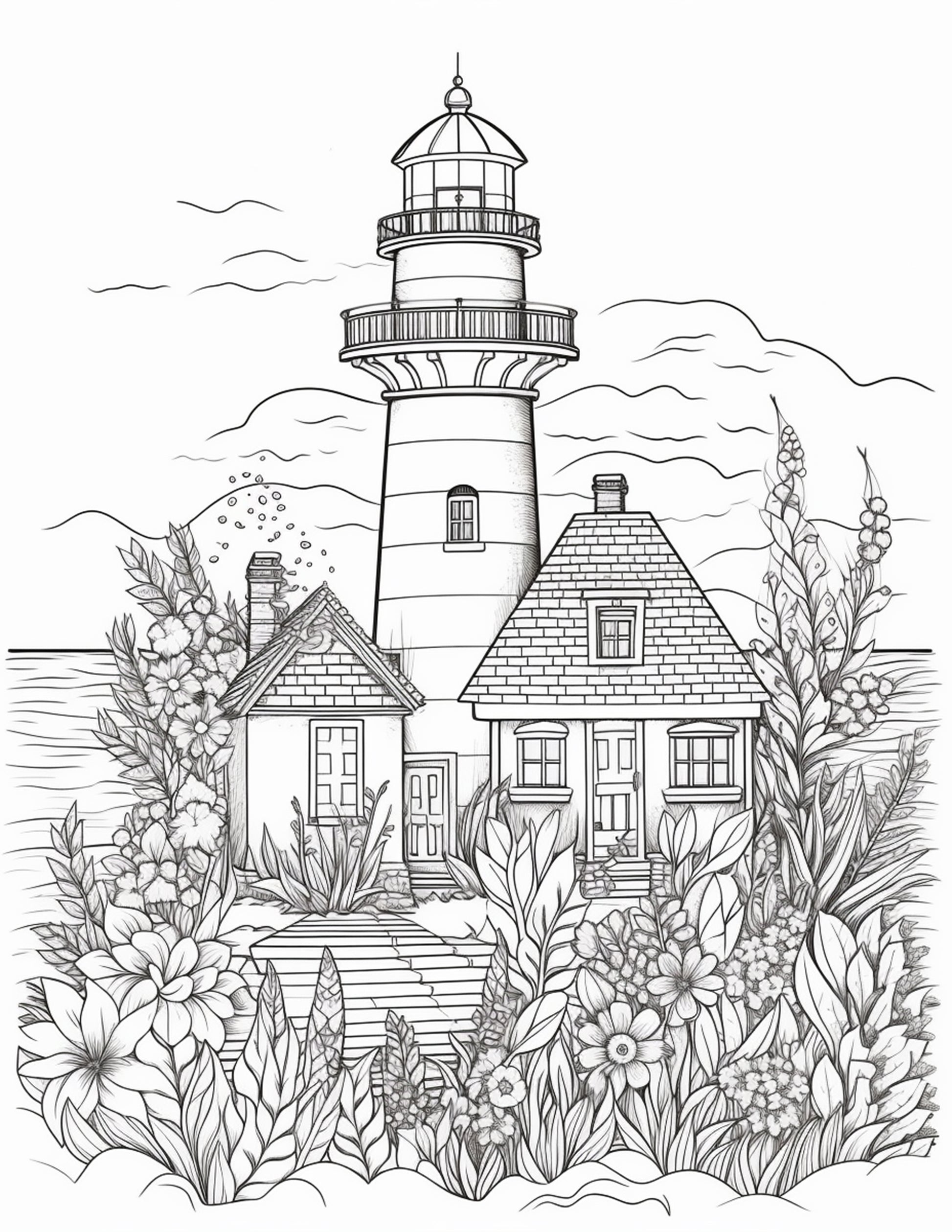 Printable lighthouse scene coloring pages for adults printable pd â coloring