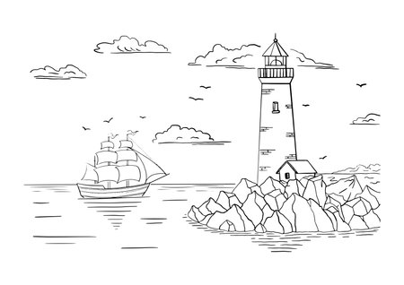 Lighthouse coloring page stock illustrations cliparts and royalty free lighthouse coloring page vectors