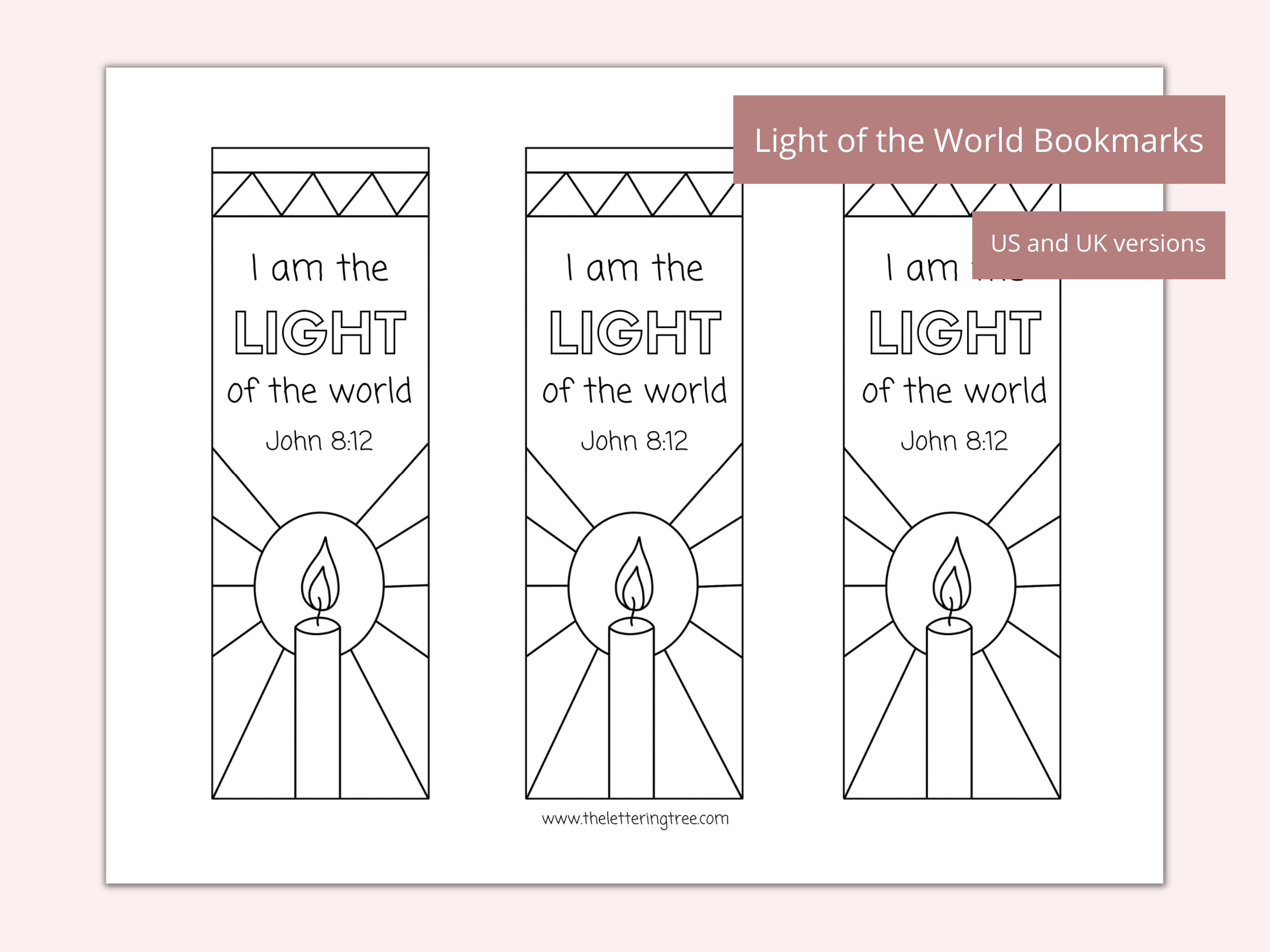 Printable bible verse craft light of the world bookmarks sunday school craft christmas coloring activity light party advent craft