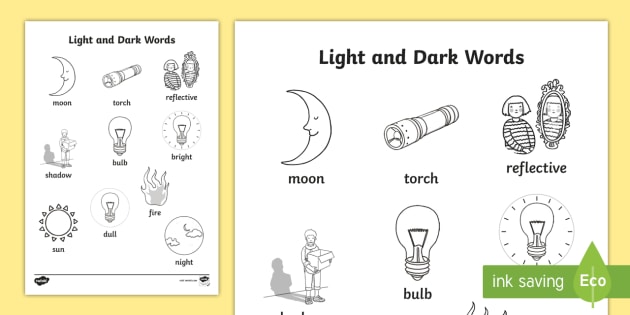 Light and dark words louring sheet teacher made