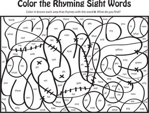 Color the rhyming sight words vii worksheet education kindergarten worksheets sight words sight word coloring sight words