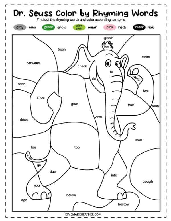 Dr seuss rhyming coloring pages homemade heather