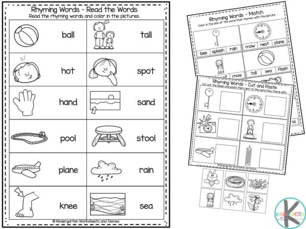 Free printable rhyming words worksheets for kindergartners