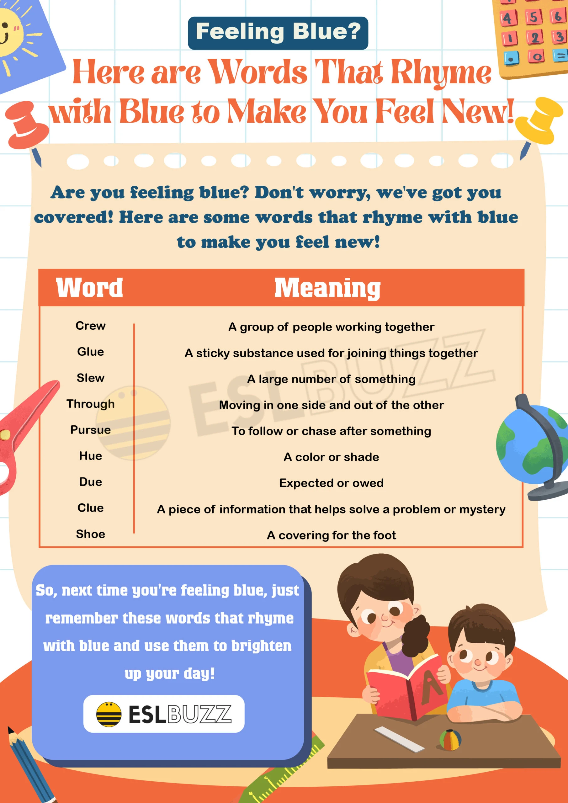 Words that rhyme with blue to boost your rhyming skills