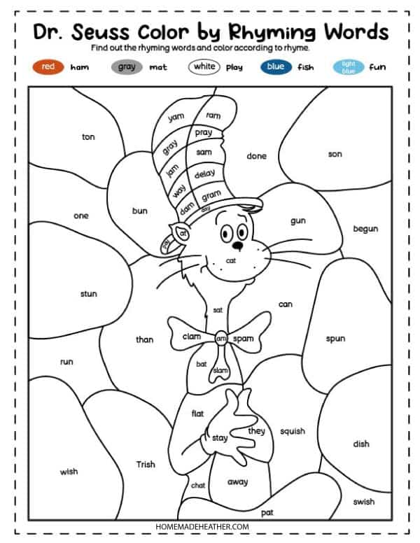 Dr seuss rhyming coloring pages homemade heather