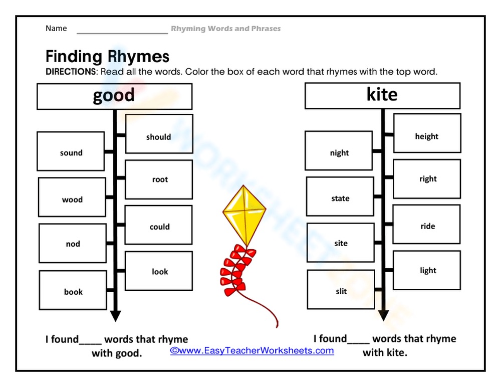 Finding rhymes worksheet