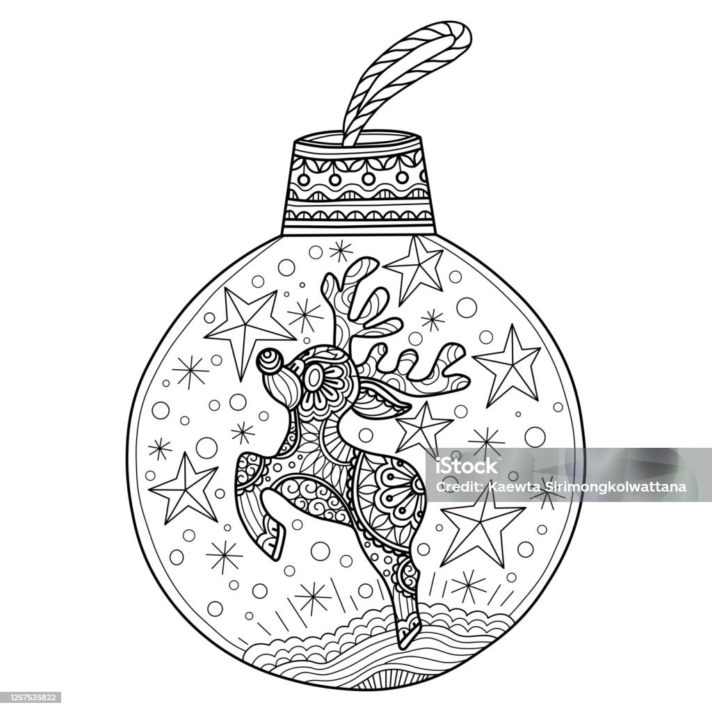 Zen doodle reindeer in christmas light tangles adult coloring page illustration zentangle style stock illustration