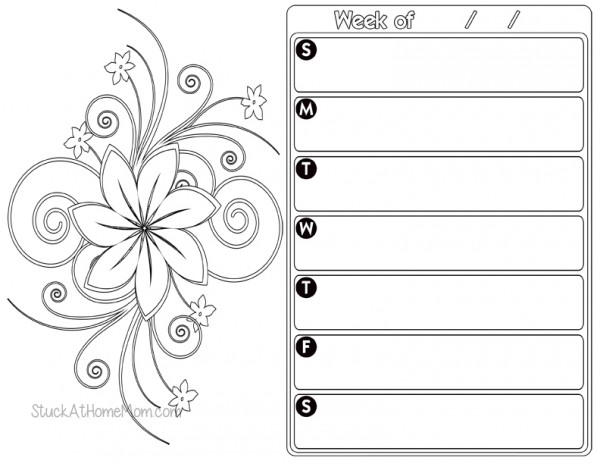 Printable coloring in weekly planner sheet â craft gossip