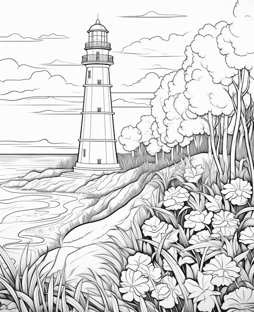 Premium ai image coloring pages of lighthouses lighthouse coloring pages coloring pages generative ai