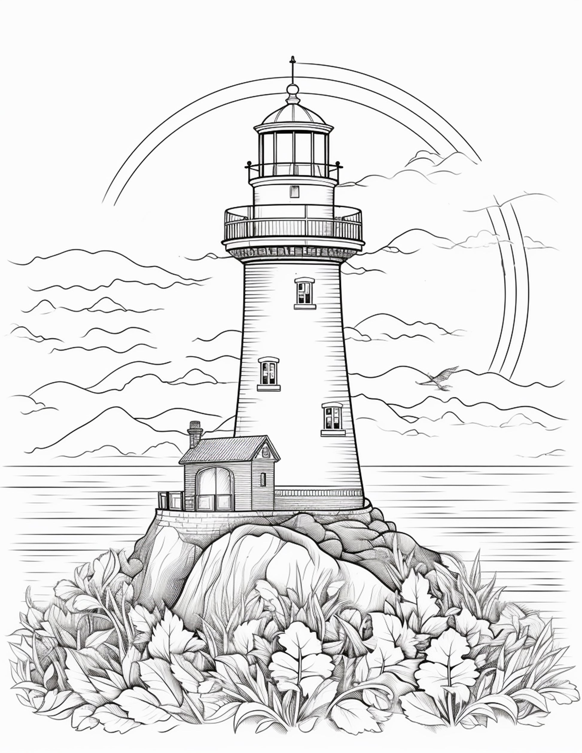 Printable lighthouse scene coloring pages for adults printable pd â coloring