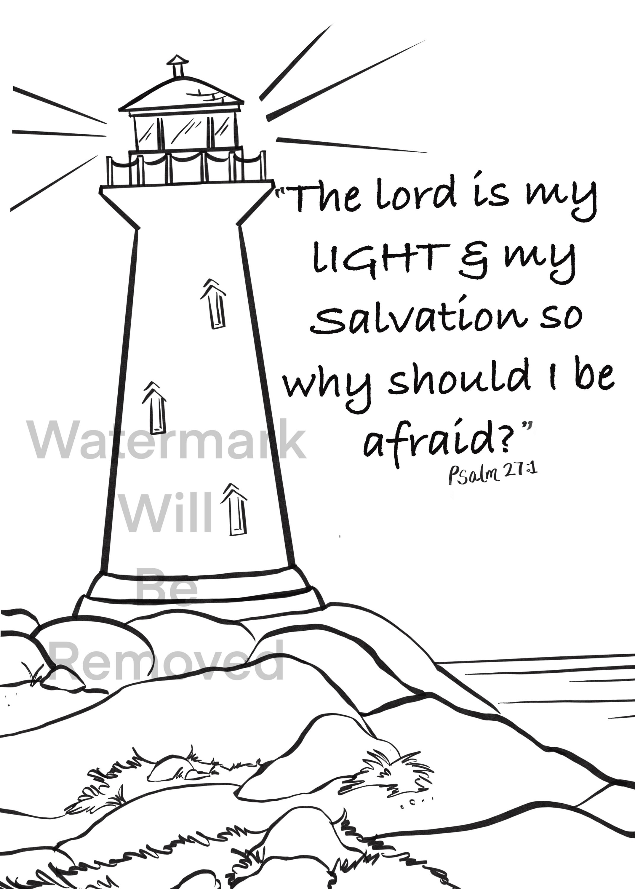 Lighthouse coloring page instant download bible verse christian coloring pages sunday school coloring pages for kids