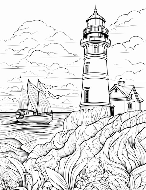 Premium ai image coloring pages of lighthouses lighthouse coloring pages coloring pages generative ai