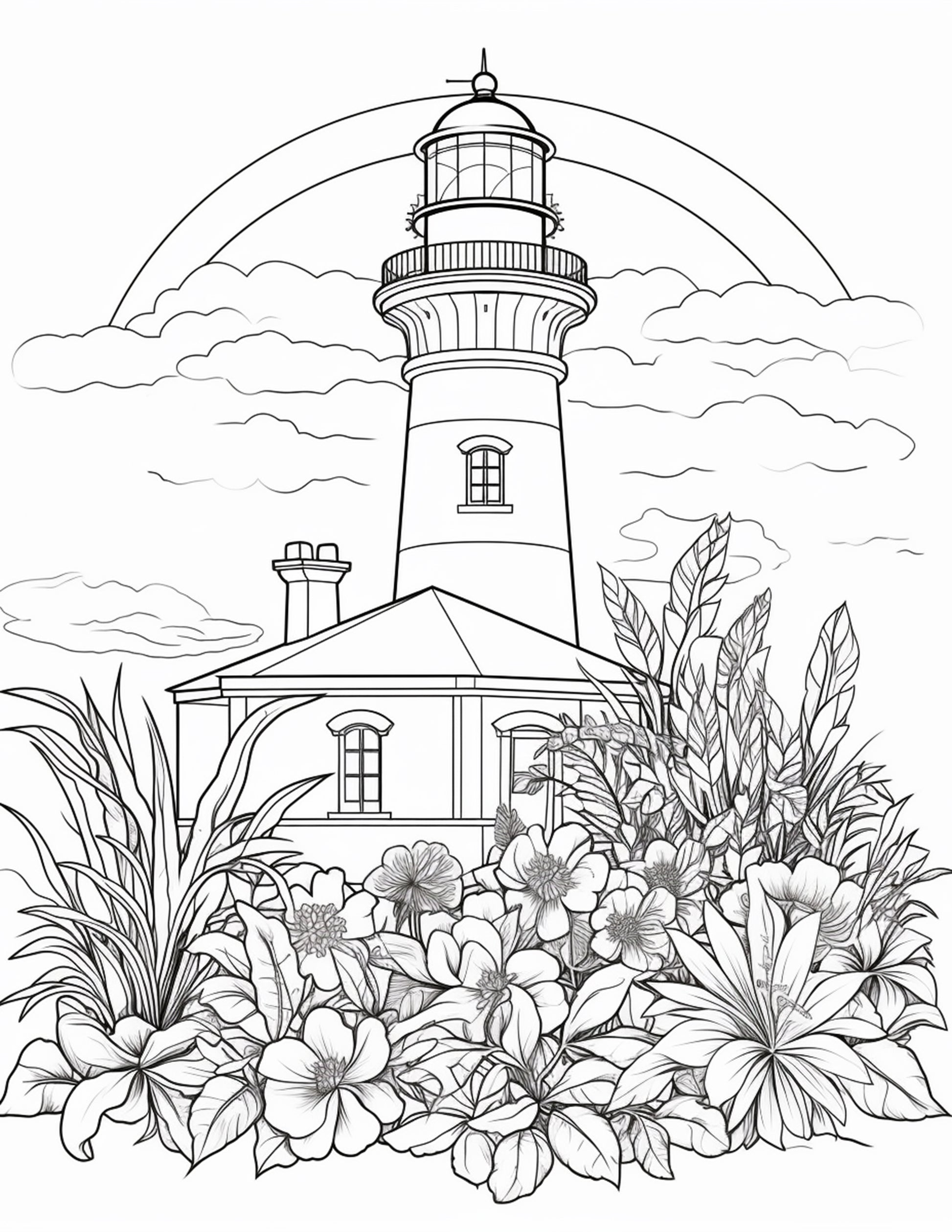 Printable lighthouse scene coloring pages for adults printable pd â coloring