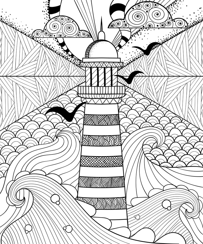 Lighthouse with waves coloring page decal â