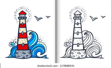 Lighthouse coloring page vector art icons and graphics for free download