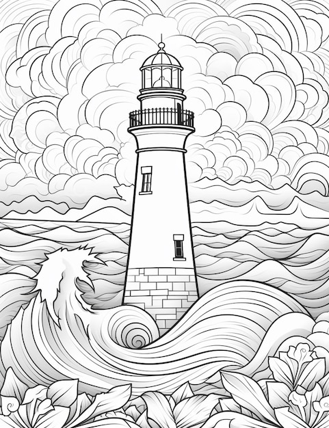 Premium ai image coloring pages for adults lighthouse coloring pages for adults generative ai