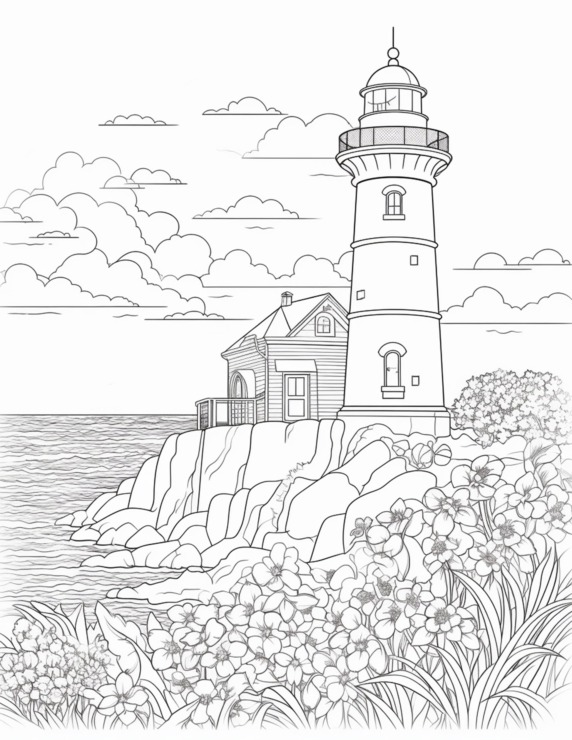 Printable lighthouse scene coloring pages for adults printable pd â coloring