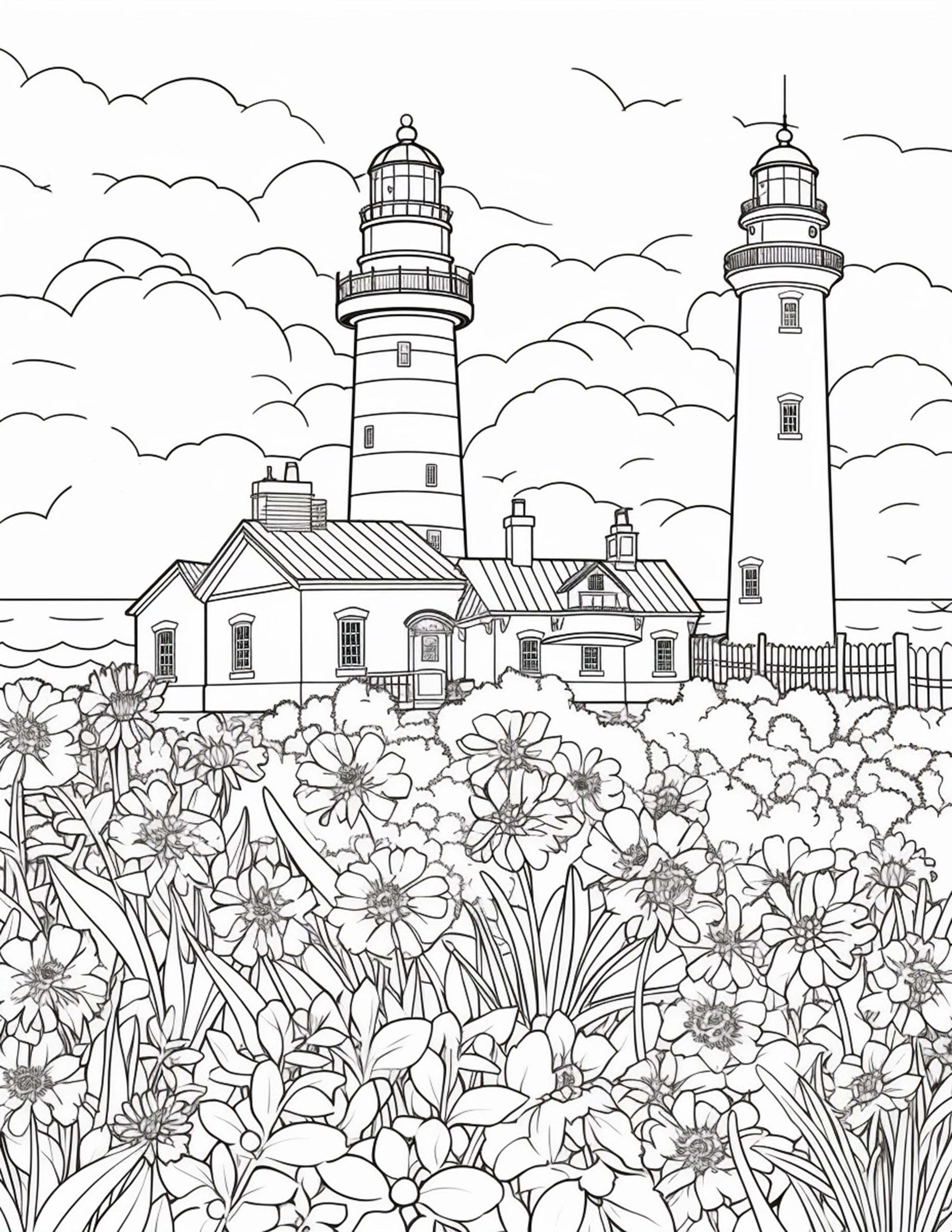 Printable lighthouse scene coloring pages for adults printable pd â coloring