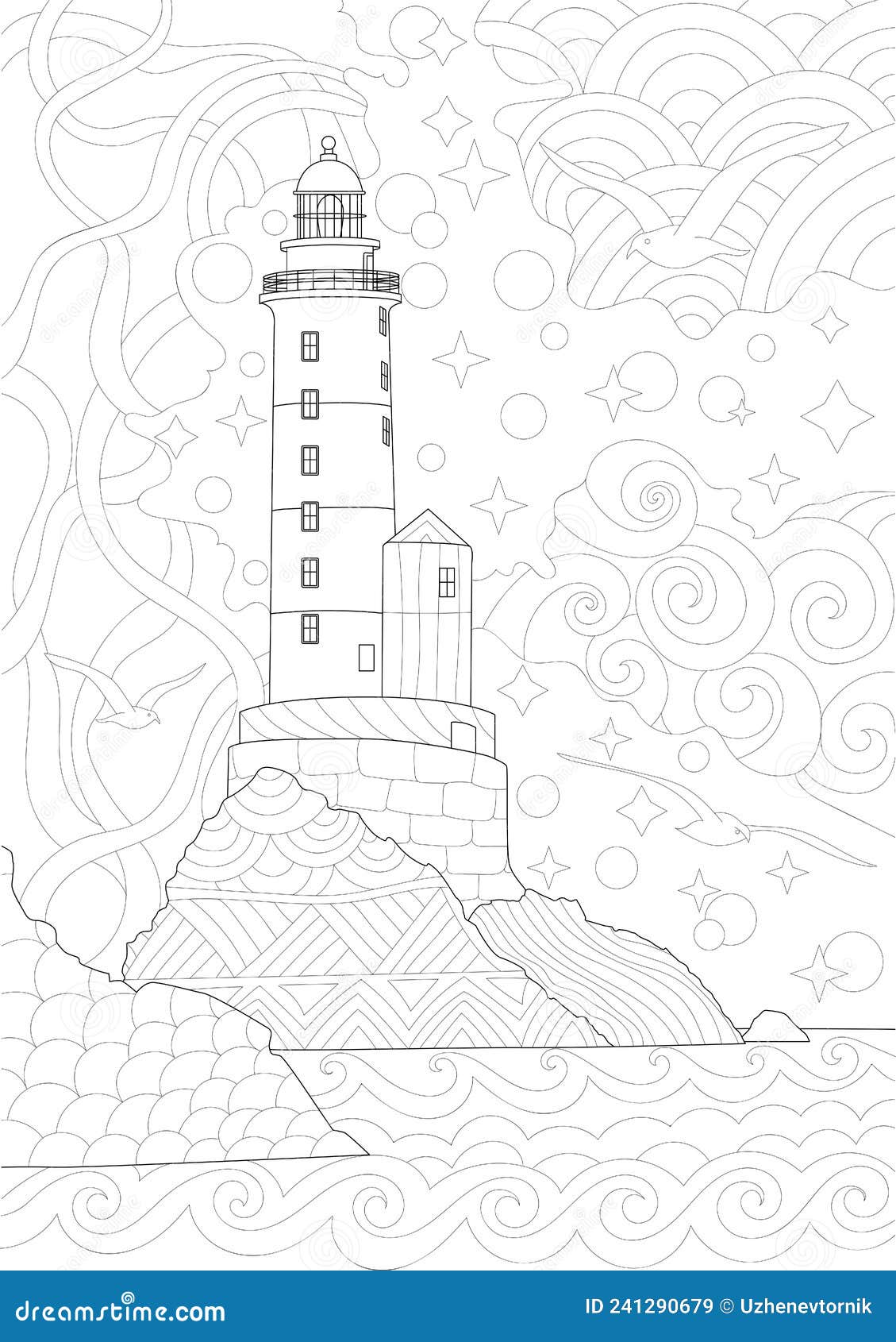 Lighthouse coloring book page for adults or children stock vector