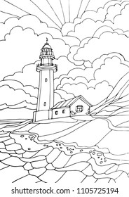 Lighthouse coloring page vector art icons and graphics for free download