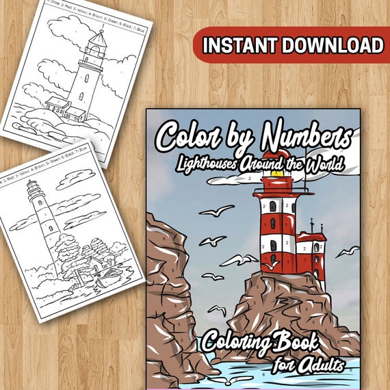 Best value lighthouses color by number coloring book printable lighthouses color by number coloring page for adults instant download download now