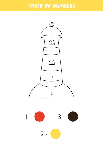 Premium vector color hand drawn lighthouse by numbers worksheet for kids