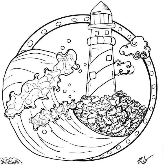 Lighthouse pdf coloring pages kids coloring adult coloring instant download