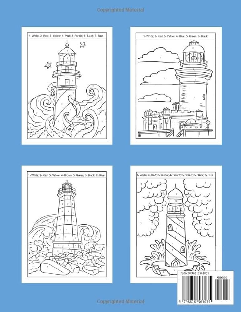 Lighthouses color by number adult coloring book lighthouse color by number book for adults with lighthouses from around the world scenic views adult color by number coloring books by toy jarrod