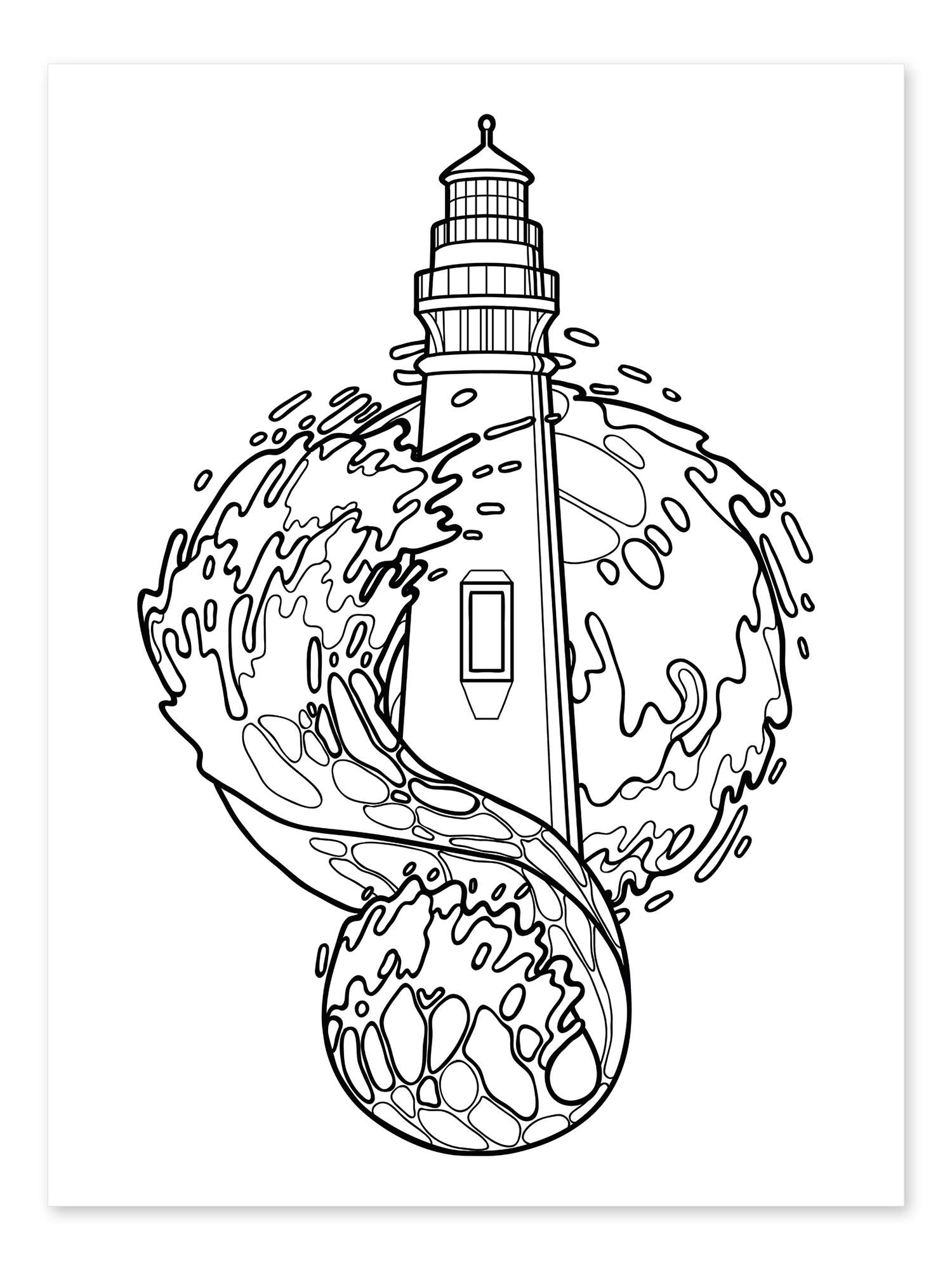 Waves at the lighthouse von editors choice as a colouring poster