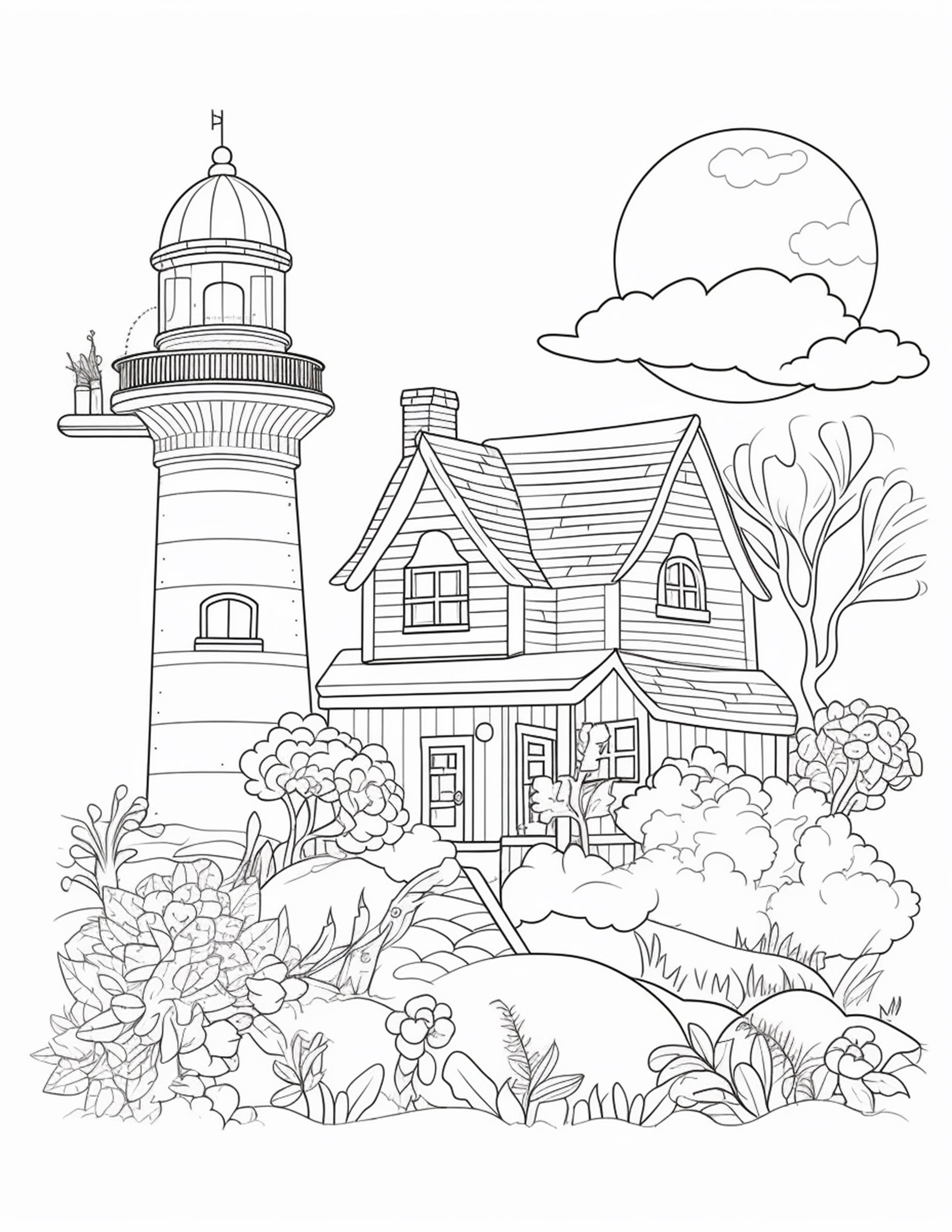 Printable lighthouse scene coloring pages for adults printable pd â coloring