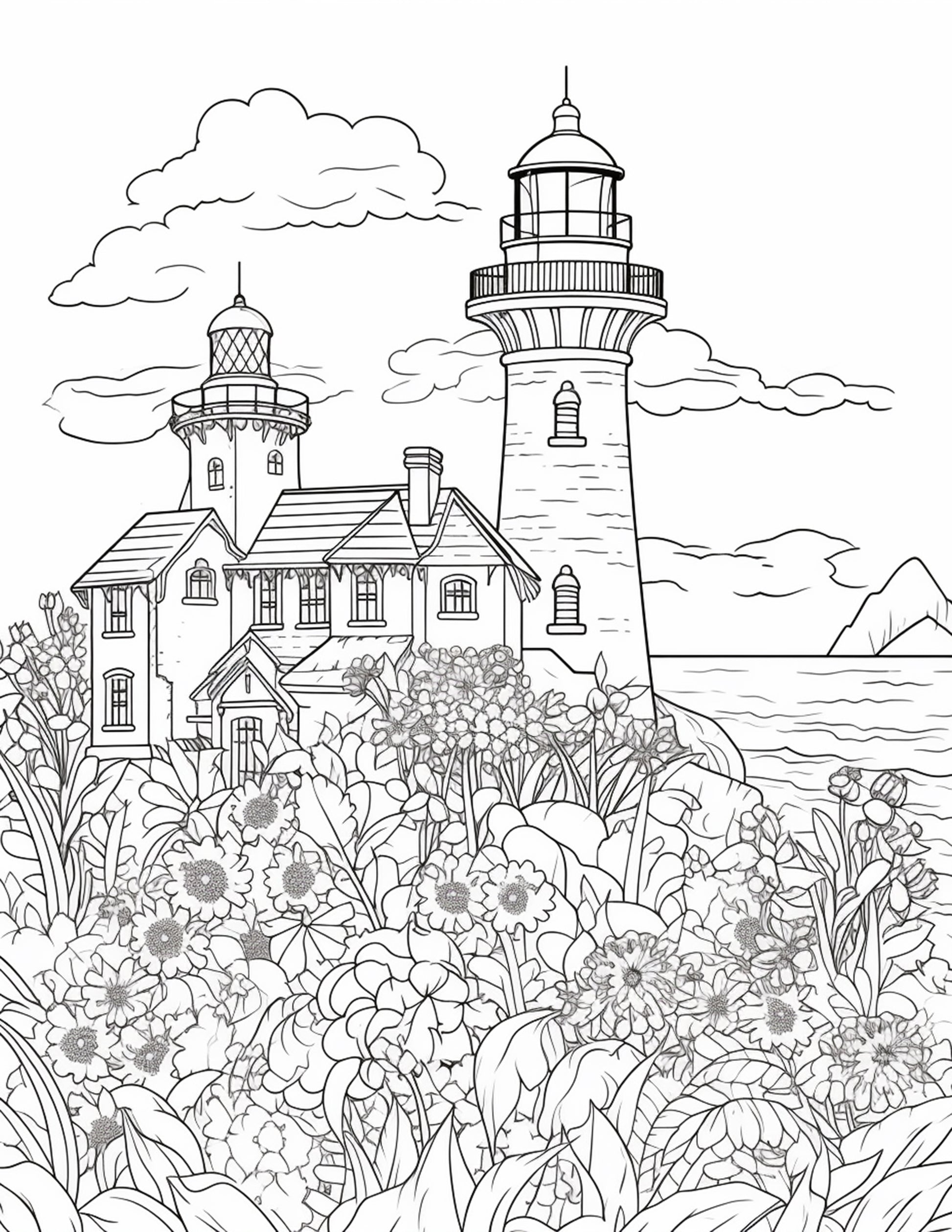 Printable lighthouse scene coloring pages for adults printable pd â coloring