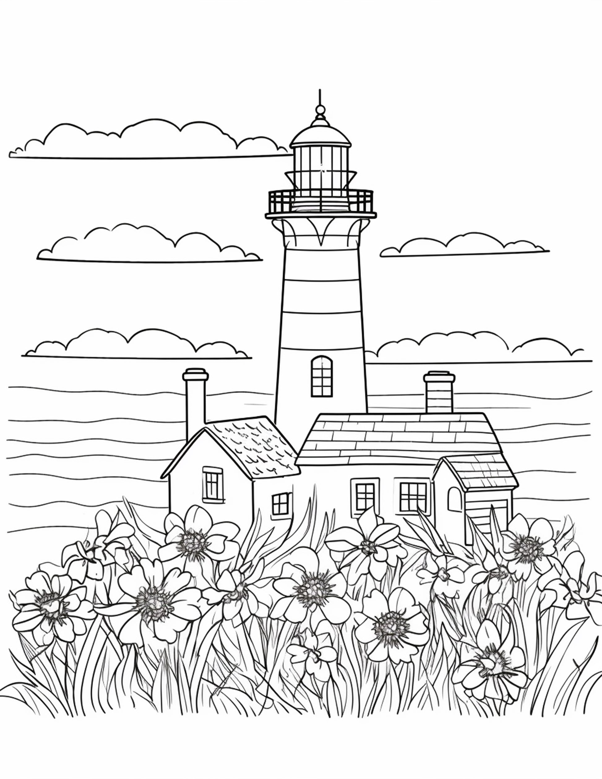 Printable lighthouse scene coloring pages for adults printable pd â coloring