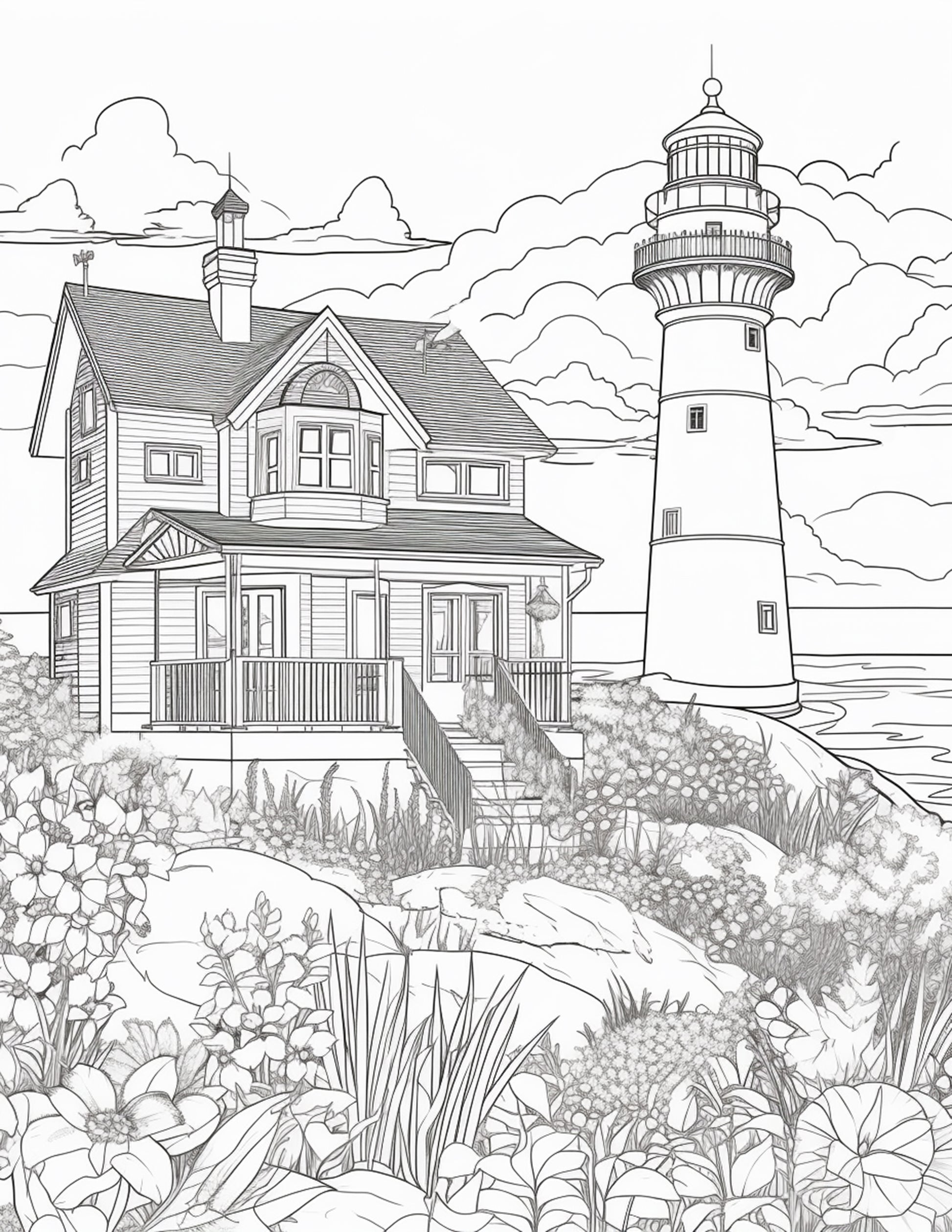 Printable lighthouse scene coloring pages for adults printable pd â coloring