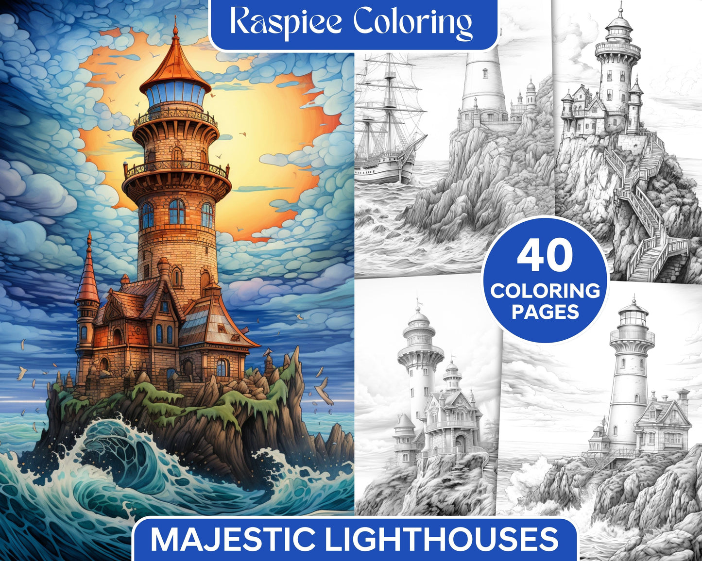 Majestic lighthouses grayscale coloring pages printable for adults â coloring