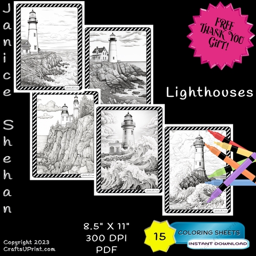 Lighthouses light houses adult printable coloring pages sheets free thank you gift