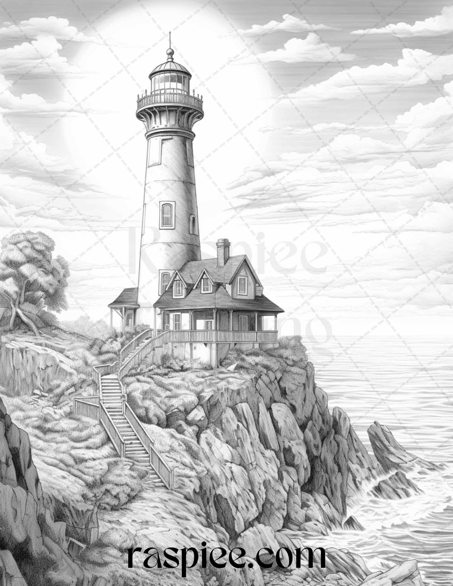 Majestic lighthouses grayscale coloring pages printable for adults â coloring