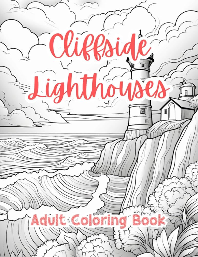 Cliffside lighthouse coloring pages for adults coloring book for adults printable stress relief anxiety relief gift color book coloring sheets intricate mandala patterns for adults stonely mr taylor books