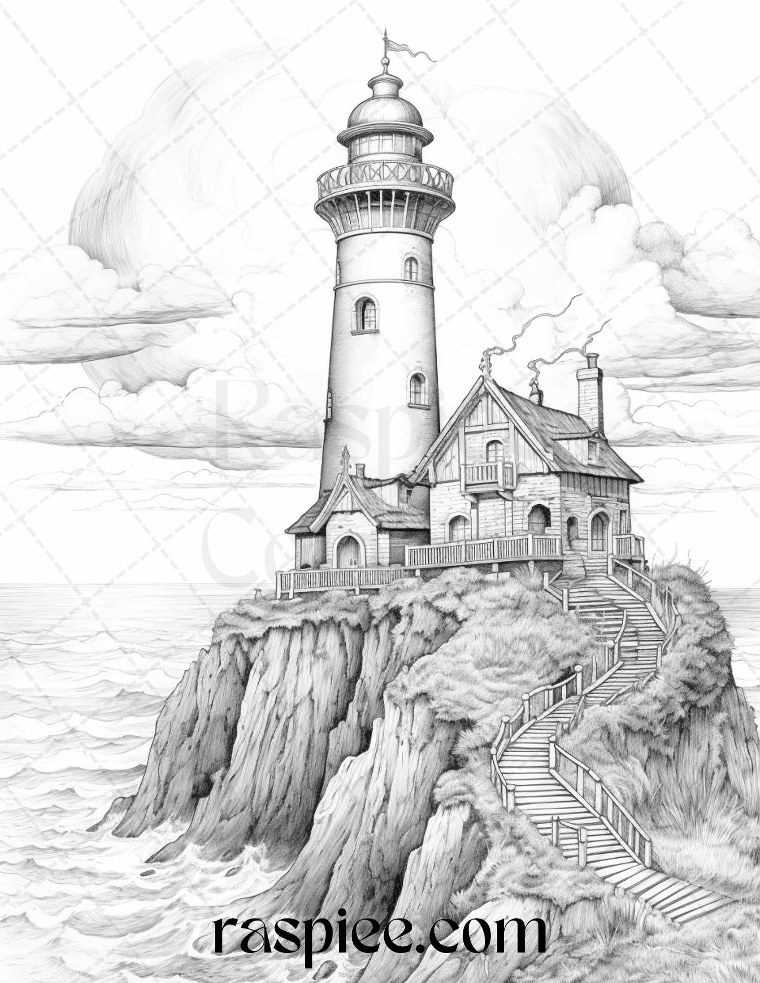 Majestic lighthouses grayscale coloring pages printable for adults â coloring